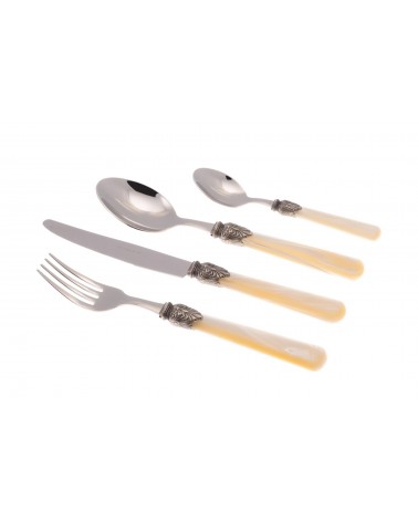 Elena Posate Colorate Madreperla - Set 4 Pz Posto Tavola 1 Persona - Rivadossi Sandro - avorio