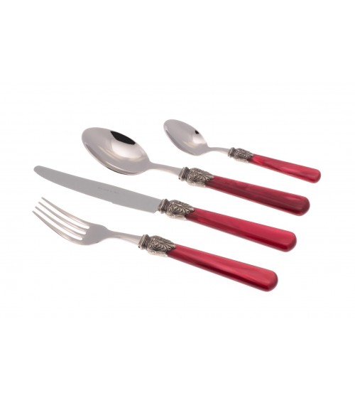 Elena Posate Colorate Madreperla - Set 4 Pz Posto Tavola 1 Persona - Rivadossi Sandro - bordeaux