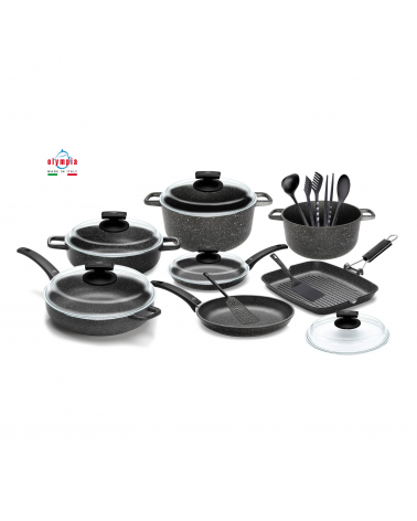 Batteria Pentolame in Alluminio Pressofuso Antiaderente - Set 18 pz - Made in Italy - 