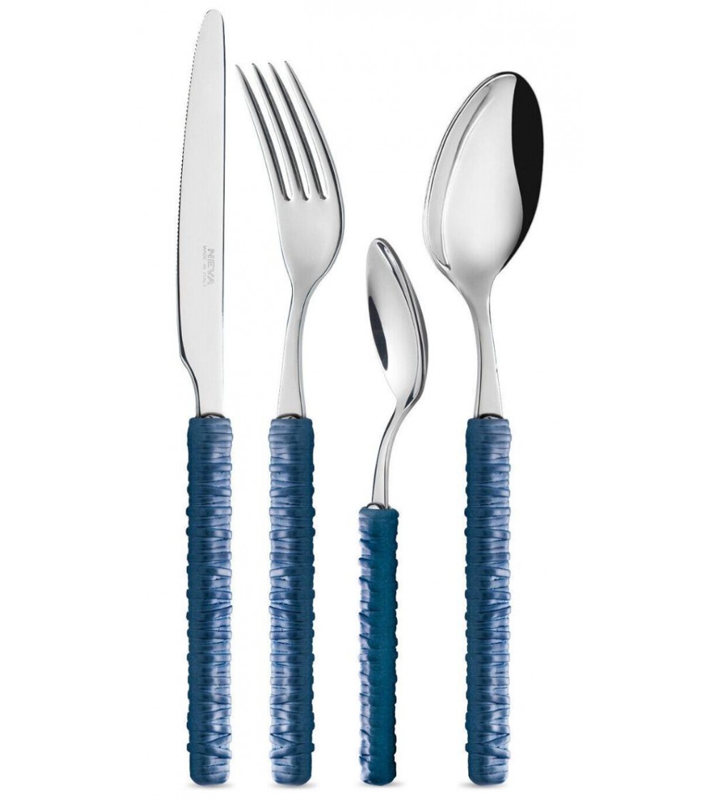 Cutlery 24 Pcs with Rattan Decoration - Neva Posateria - blue