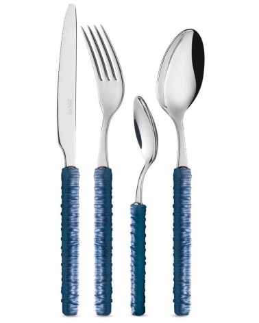 Couverts 24 pcs avec décoration en rotin - Neva Posateria - bleu