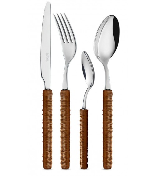 Couverts 24 pcs avec décoration en rotin - Neva Posateria - marron
