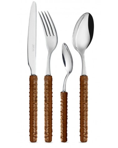 Couverts 24 pcs avec décoration en rotin - Neva Posateria - marron