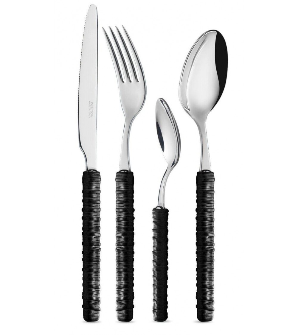 Besteck 24-teilig mit Rattan-Dekoration - Neva Posateria - schwarz