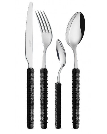 Besteck 24-teilig mit Rattan-Dekoration - Neva Posateria - schwarz