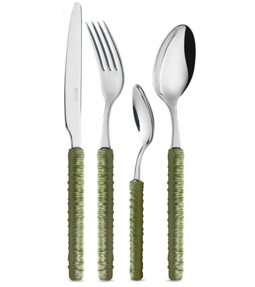 Couverts 24 pcs avec décoration en rotin - Neva Posateria - vert
