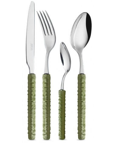 Couverts 24 pcs avec décoration en rotin - Neva Posateria - vert
