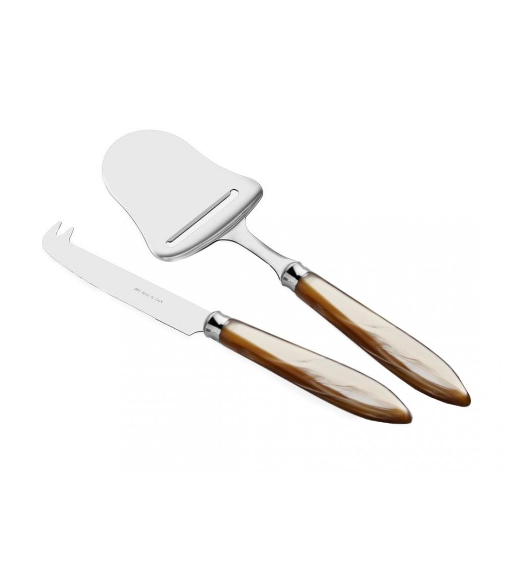 2-teiliges Messer- und Käseschaufel-Set – Agata – modernes Perlmuttbesteck Rivadossi Sandro – Champagnerfarbe