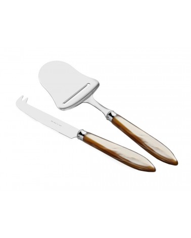 2-teiliges Messer- und Käseschaufel-Set – Agata – modernes Perlmuttbesteck Rivadossi Sandro – Champagnerfarbe