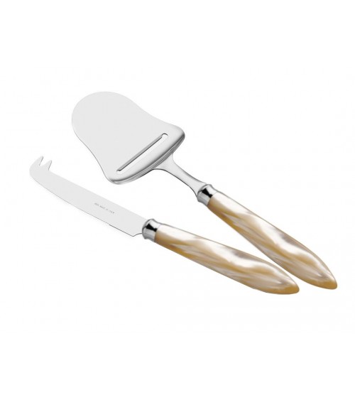 2-teiliges Messer- und Käseschaufel-Set – Agata – modernes Perlmuttbesteck Rivadossi Sandro – elfenbeinfarben