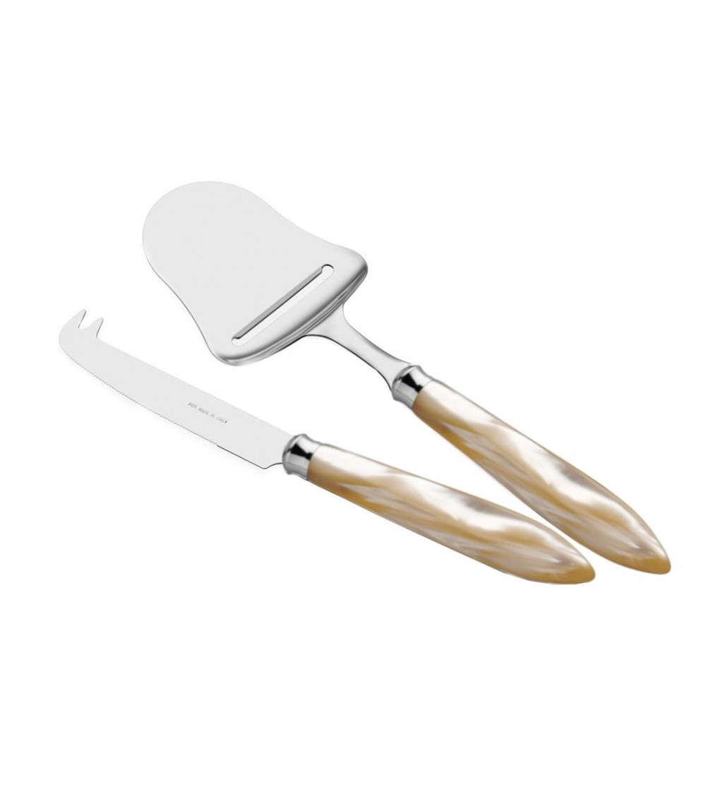 Set 2pz Coltello e Pala Formaggio - Agata - Posate Moderne Madreperlate Rivadossi Sandro - colore avorio