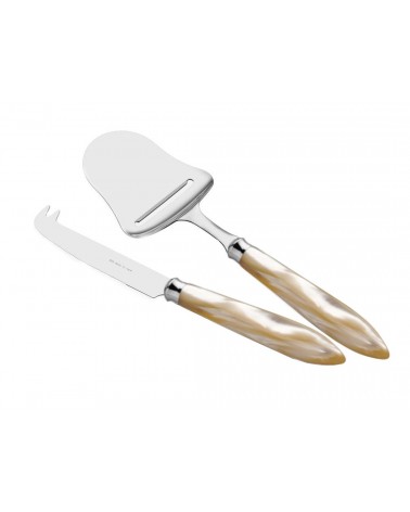 2-teiliges Messer- und Käseschaufel-Set – Agata – modernes Perlmuttbesteck Rivadossi Sandro – elfenbeinfarben