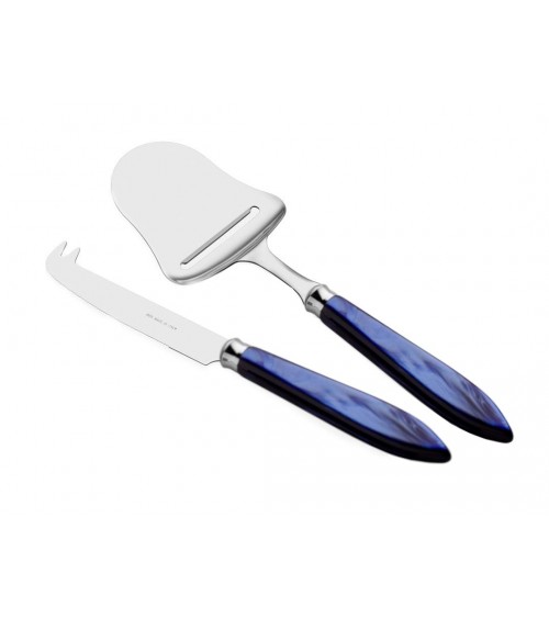 Set de 2 Couteaux et Pelle à Fromage - Agata - Couverts Modernes en Nacre Rivadossi Sandro - couleur bleu