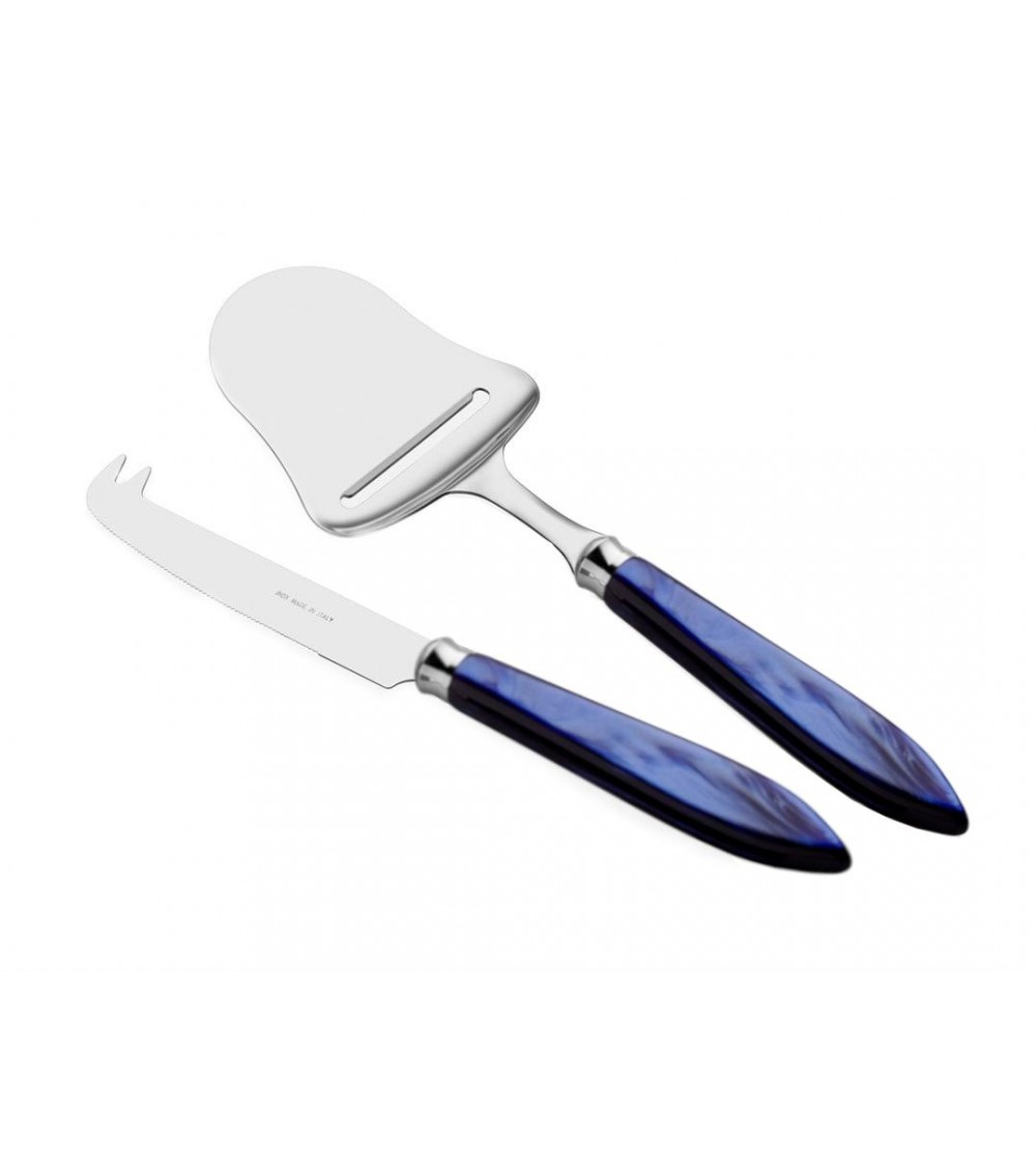 2er-Set Messer und Käseschaufel – Agata – Modernes Perlmuttbesteck Rivadossi Sandro – blaue Farbe