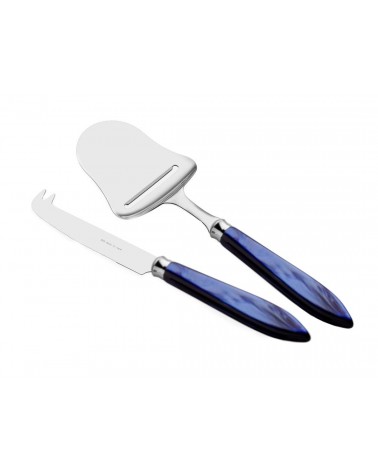 2er-Set Messer und Käseschaufel – Agata – Modernes Perlmuttbesteck Rivadossi Sandro – blaue Farbe