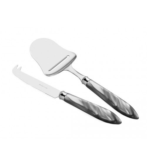 2-teiliges Messer- und Käseschaufel-Set – Agata – modernes Perlmuttbesteck Rivadossi Sandro – graue Farbe