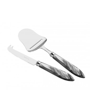 2-teiliges Messer- und Käseschaufel-Set – Agata – modernes Perlmuttbesteck Rivadossi Sandro – graue Farbe