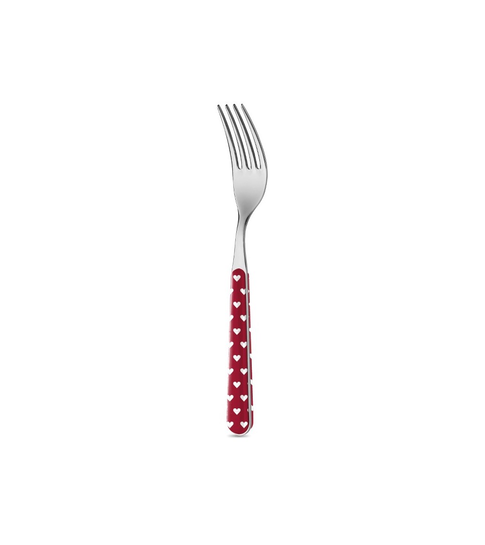 Forchetta Frutta Decoro Cuoricini - Neva Posateria Creativa - rosso