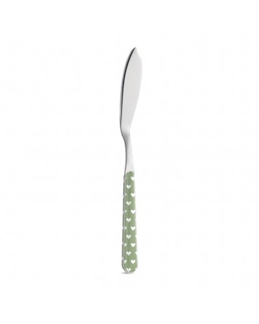 Couteau à poisson avec décoration coeur - Neva Posateria Creativa - vert sauge