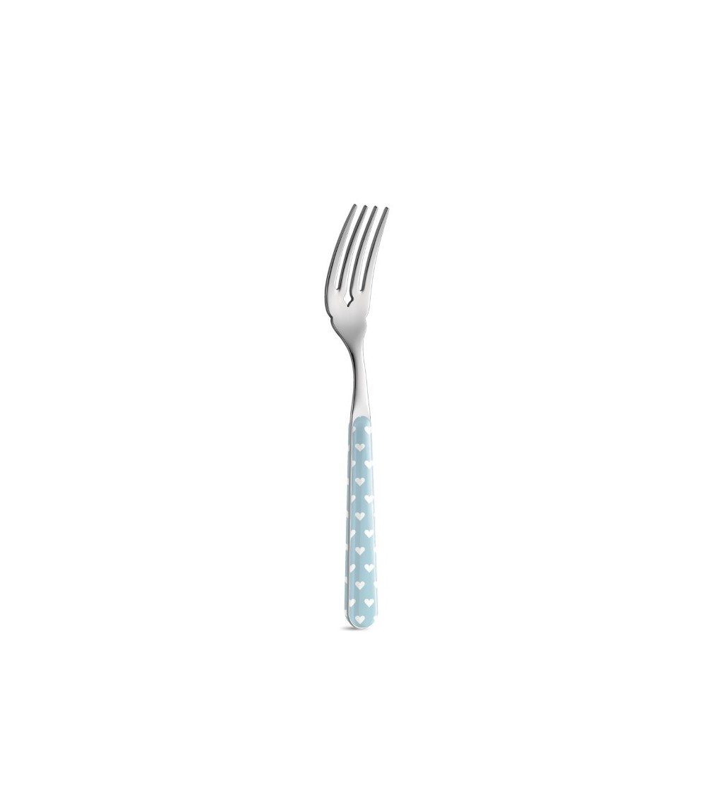 Fourchette à poisson avec décoration coeur - Neva Posateria Creativa - bleu clair