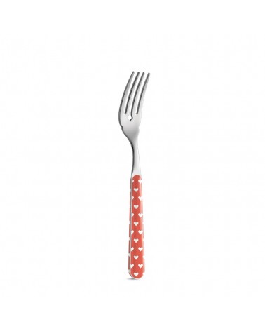 Fourchette à poisson avec décoration coeur - Neva Posateria Creativa - corail