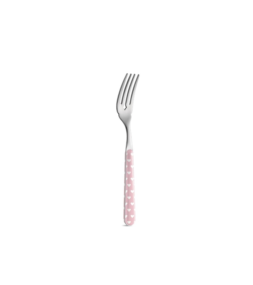 Fourchette à poisson avec décoration coeur - Neva Posateria Creativa - rose