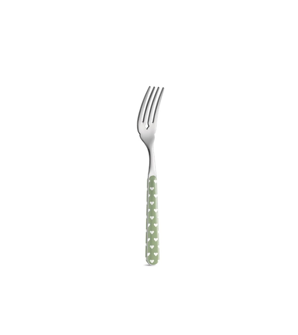 Forchetta Pesce Decoro Cuoricini - Neva Posateria Creativa - verde salvia