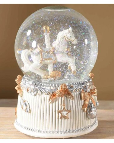 Boîte à Musique Boule de Noël avec Cheval Blanc et Argenté - Shabby Chic -