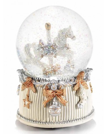 Boîte à Musique Boule de Noël avec Cheval Blanc et Argenté - Shabby Chic -