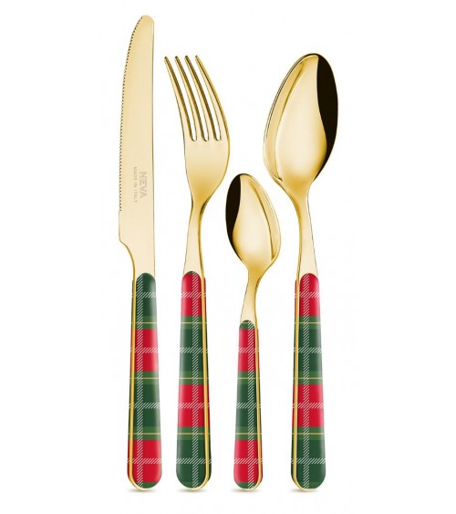 Luxuriöses Weihnachtsbesteck „Tartan Gold“ Neva – 24-teilig | Einzigartiges Design, hergestellt in Italien –