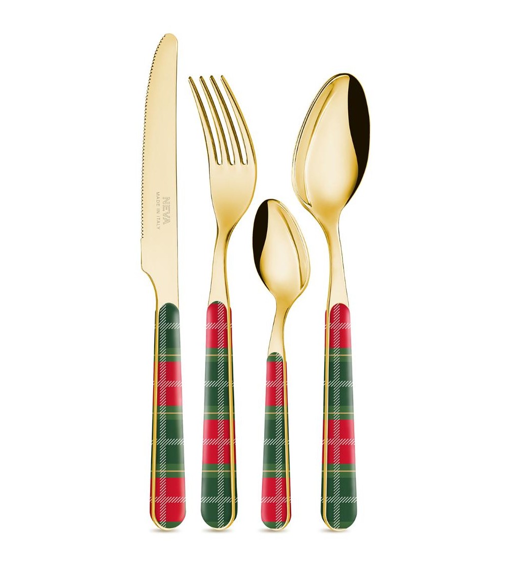 Neva "Tartan Oro" Luxury Christmas Cutlery Set – 24 Pieces | Unique Design Made in Italy -
