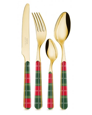 Luxuriöses Weihnachtsbesteck „Tartan Gold“ Neva – 24-teilig | Einzigartiges Design, hergestellt in Italien –
