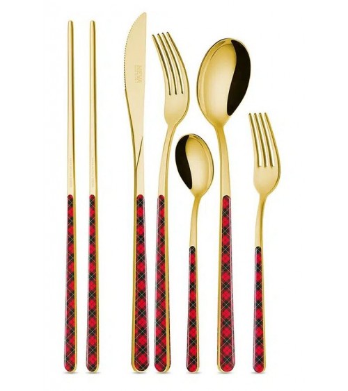 Set 36 Pieces Christmas Tartan Asia Cutlery - Neva Posateria Creativa -