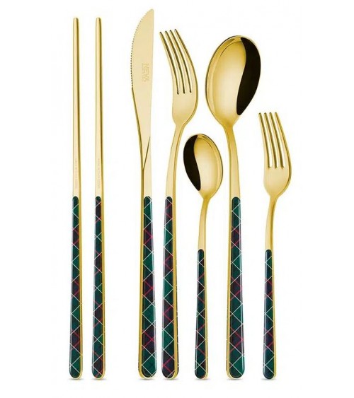 Set 36 Pz Posate Christmas Tartan Asia - Neva Posateria Creativa - 