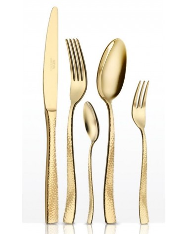 Set 30 Pz Posate Acciaio Inox Oro Martellata - Neva Posateria Creativa - 