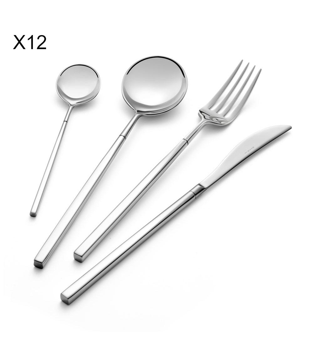 Posate Acciaio Inox 18/10Lucido - Kyoto Stile Giapponese - Eme Posaterie - per 12 persone