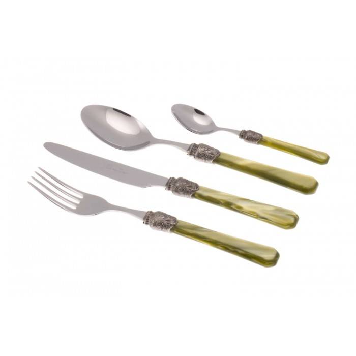Penelope - Set 16pz posate madreperla per 4 persone - verde oliva