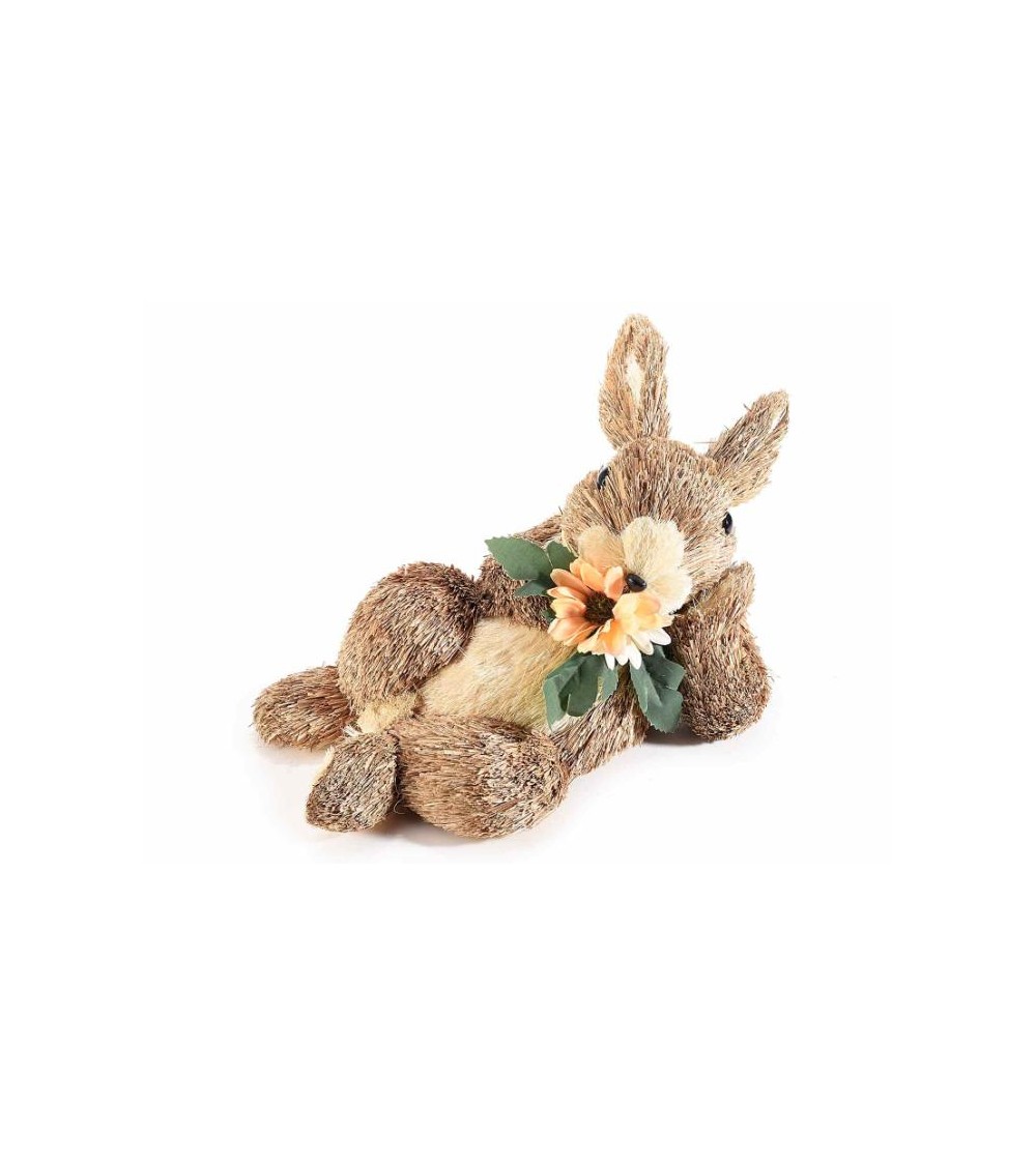 Osterdekoration: Naturfaser Kaninchen mit Blume - Liegen -