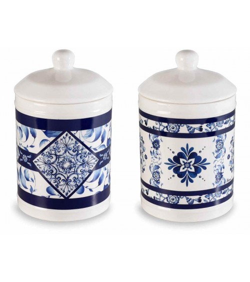 Blue majolica ceramic food jar -
