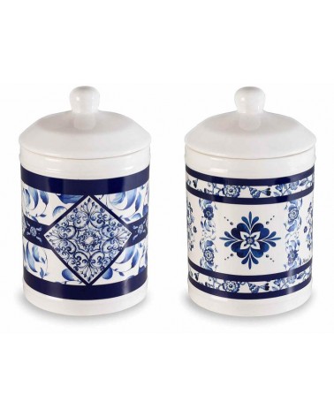 Blue majolica ceramic food jar -