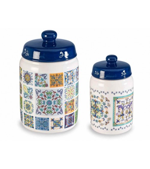 Set 2 Lebensmittelgläser Keramikküche dekoriert Maiolica -