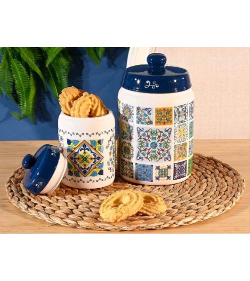 Réglez 2 pots de nourriture décorations de cuisine en céramique Maiolica -