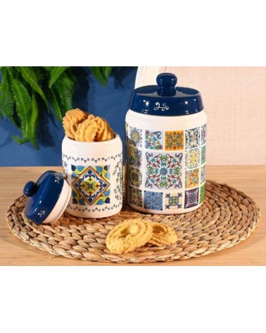 Réglez 2 pots de nourriture décorations de cuisine en céramique Maiolica -
