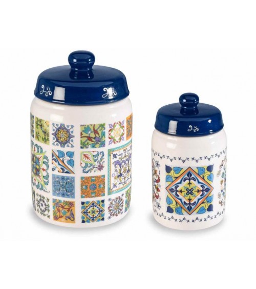 Réglez 2 pots de nourriture décorations de cuisine en céramique Maiolica -