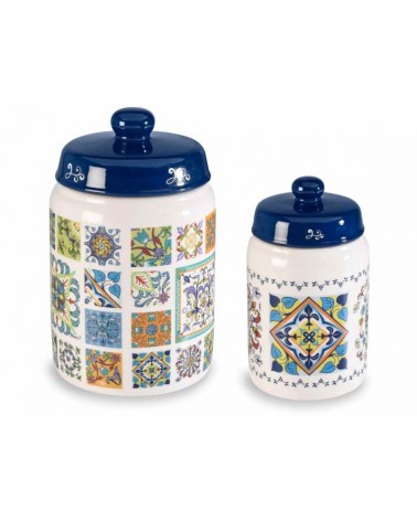 Réglez 2 pots de nourriture décorations de cuisine en céramique Maiolica -