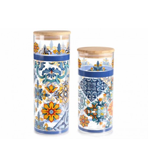 Set 2 Glass food containers with wooden lid -