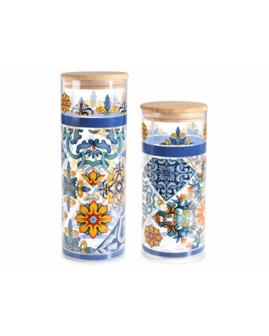 Set 2 Glass food containers with wooden lid -