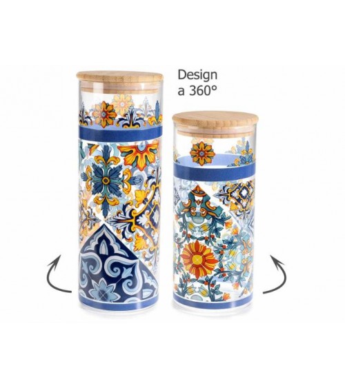 Set 2 Glasfutterbehälter mit Holzdeckel -
