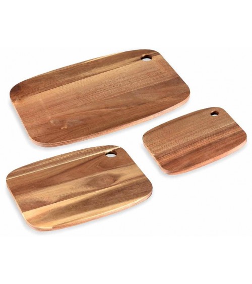 Set 3 Taglieri in Legno di Acacia con Foro Rotondo -