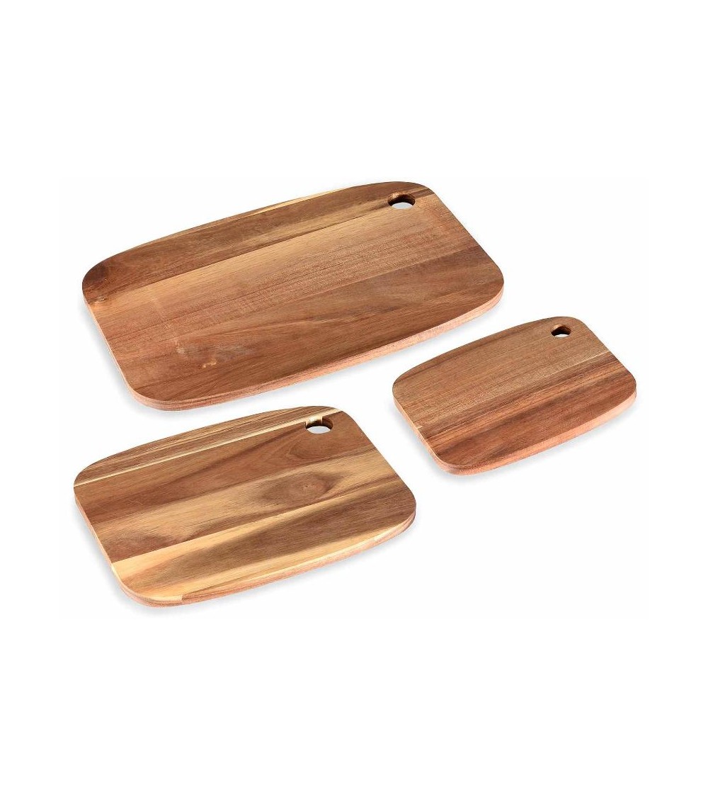 Set 3 Taglieri in Legno di Acacia con Foro Rotondo -